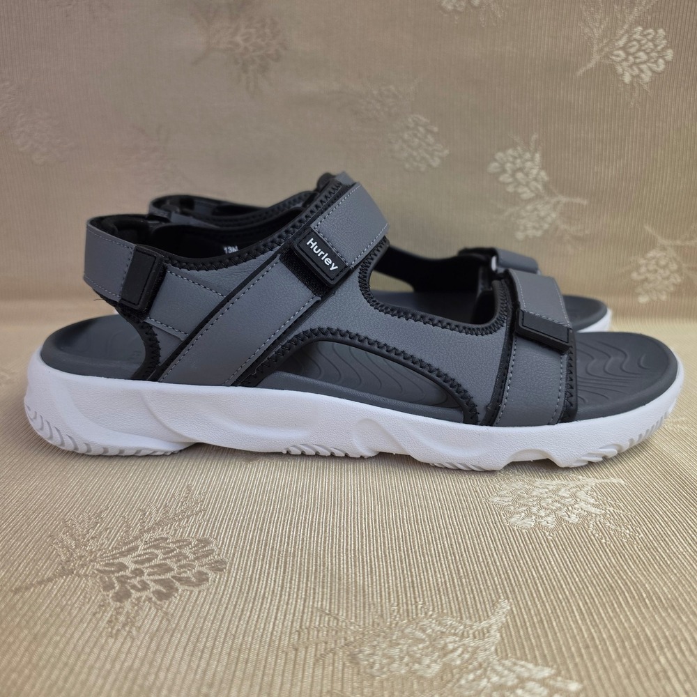 Hurley Oceanside Mens Grey Black Sport Sandals Adjustable Straps Size 13 1961927